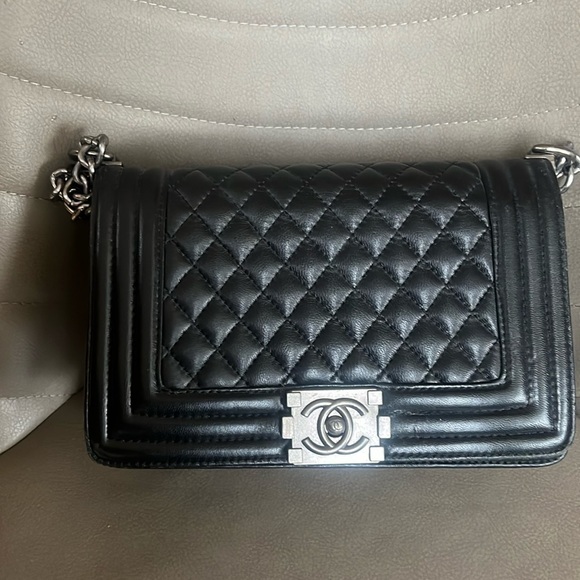 Leather Boyfriend quilted shoulder bag - Picture 1 of 4